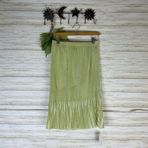 NWT Mini Pleats Fashion Polyester Chartreuse Green Accordion Pleat Midi Skirt